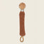 Schnullerkette Sugar aus Bio-Baumwolle mit rundem Holzclip und braunem Strickband