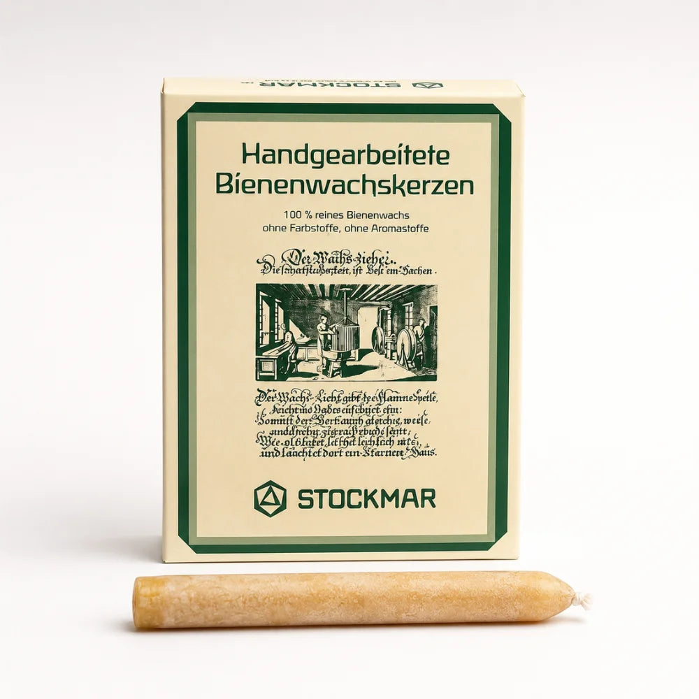 STOCKMAR Weihnachtsbaumkerzen aus Bienenwachs in Originalverpackung mit einzelner Kerze