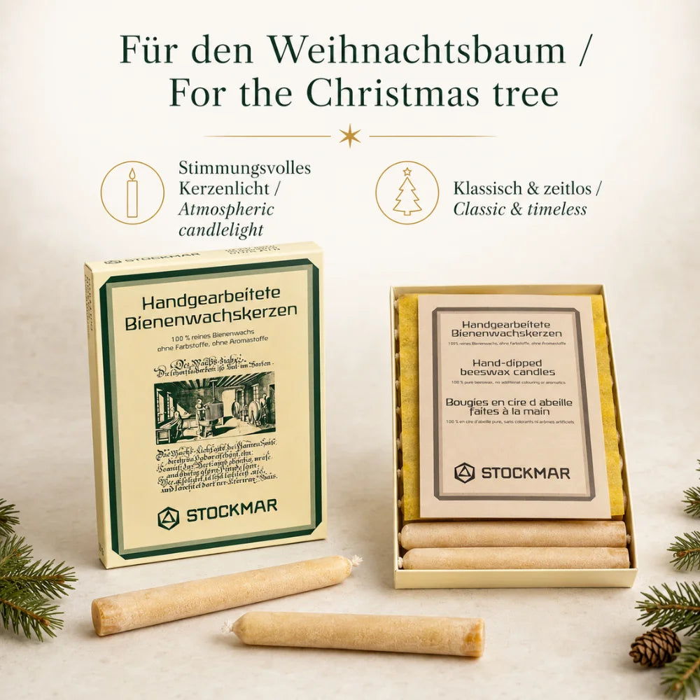 STOCKMAR Weihnachtsbaumkerzen aus Bienenwachs für stimmungsvolles Kerzenlicht am Weihnachtsbaum