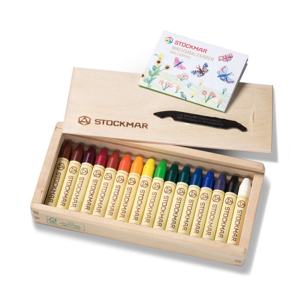 16 Wachsmalstifte von STOCKMAR (Holzkassette)