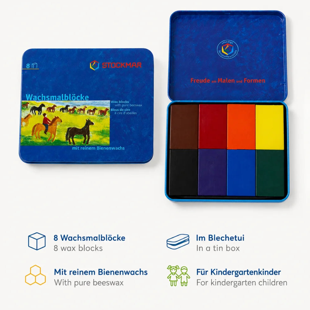 STOCKMAR Wachsmalblöcke mit Bienenwachs im Blechetui für Kindergartenkinder