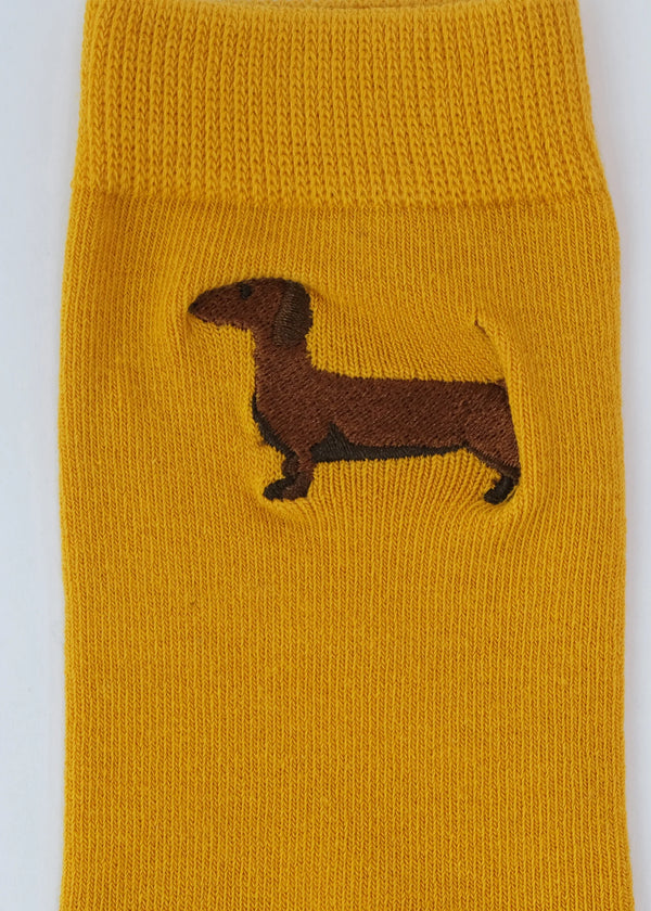 Damen Socken Dackel (senfgelb)