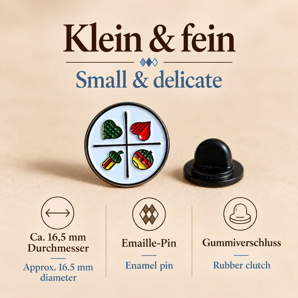 Bayerischer Schafkopf Emaille-Pin 16,5 mm mit Gummiverschluss als kleiner Trachten Anstecker aus Metall