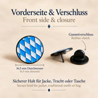 Bayern Emaille Pin Weiß-Blau mit Vorderseite, Dorn und schwarzem Gummiverschluss – 16,5 mm Trachten-Anstecker