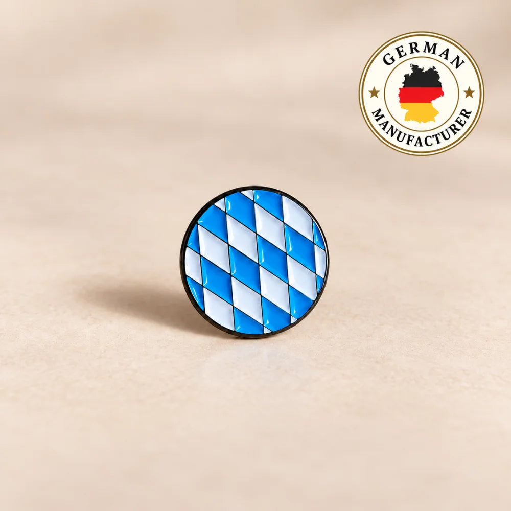Bayern Emaille Pin Weiß-Blau mit German Manufacturer Siegel – bayerischer Anstecker von deutschem Hersteller
