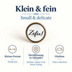Bayern Pin „Zefix!“ in Altkupfer – Produktdetails mit Glaslinse und kleiner 16-mm-Ausführung