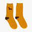 Damen Dackel-Socken in Senfgelb mit braunen Details und Dackel-Stickerei