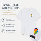 Damen Dackel T-Shirt mit gesticktem Dackel-Ballon-Motiv und Produktdetails
