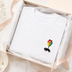 Weißes Damen Dackel T-Shirt mit Ballon-Stick als Geschenk für Dackel-Fans