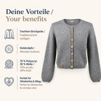 Damen Trachten-Strickjacke grau mit Holzknöpfen und 30 % Wolle