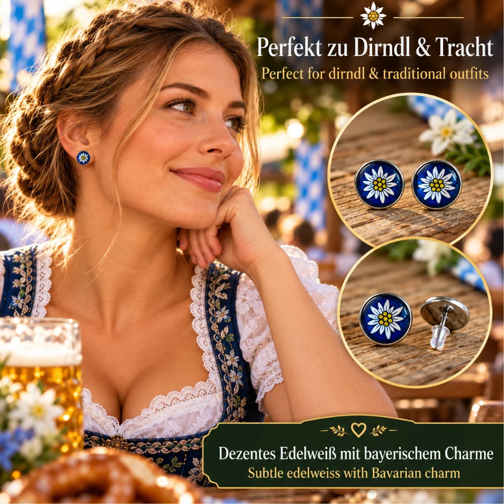 Blaue Edelweiß Ohrstecker zu Dirndl und Tracht – dezenter Schmuck mit bayerischem Charme
