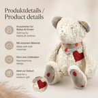 Efie Teddy mit Herz aus Bio-Baumwolle mit Produktdetails für Babys und Kinder