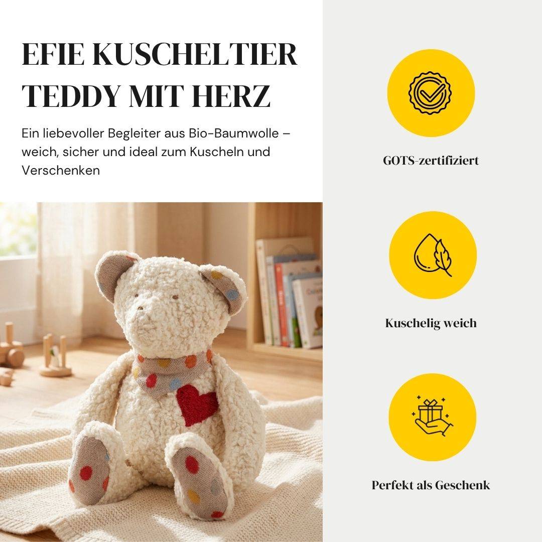 Efie Teddy mit Herz – Das GOTS-zertifizierte Kuscheltier aus Bio-Baumwolle für Babys & Kleinkinder