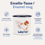 Benefit-Bild der Engel Aloisius Emaille-Tasse mit Vorteilen wie leicht, robust und für heiße sowie kalte Getränke geeignet