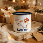 Engel Aloisius Emaille-Tasse „Luhja sag i“ als weihnachtliche Geschenkidee mit Geschenkverpackung