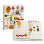 My Book of Friends geöffnet mit englischen Freundeseiten zum Schreiben und Malen