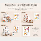 Geschenk-Bundle Mulltücher für Babys mit den Designs Rainbow, Sea Life und Beach Day sowie unbeschriebener Postkarte mit englischem Text