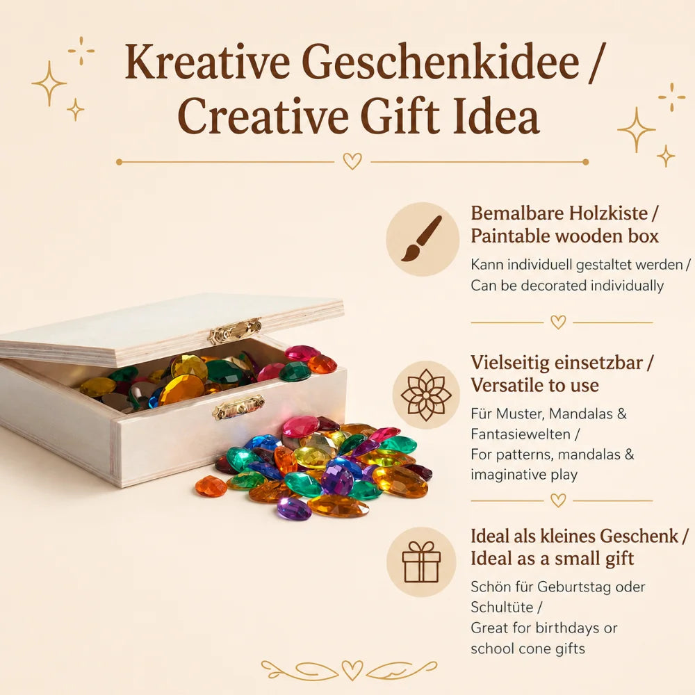 Glitzer-Schatz in bemalbarer Holzkiste als kreative Geschenkidee für Geburtstag und Schultüte