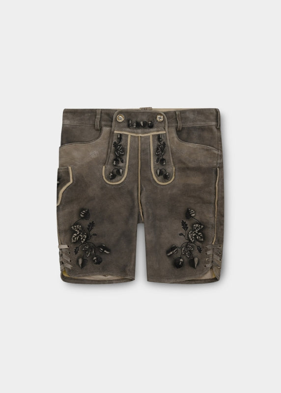 Herren Lederhose "Schafkopf" (graubraun/blau)