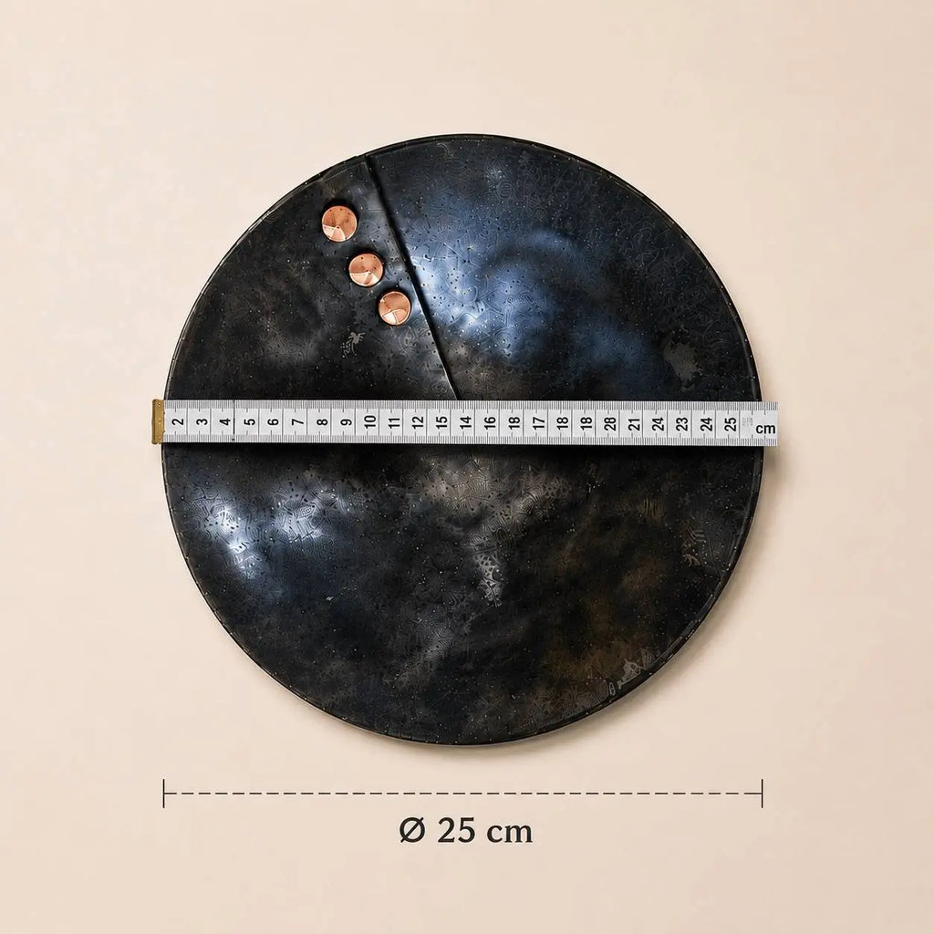 Hand-forged Bowl with Copper Rivets - Unique Decorative Iron Bowl (Diameter approx. 25 cm)