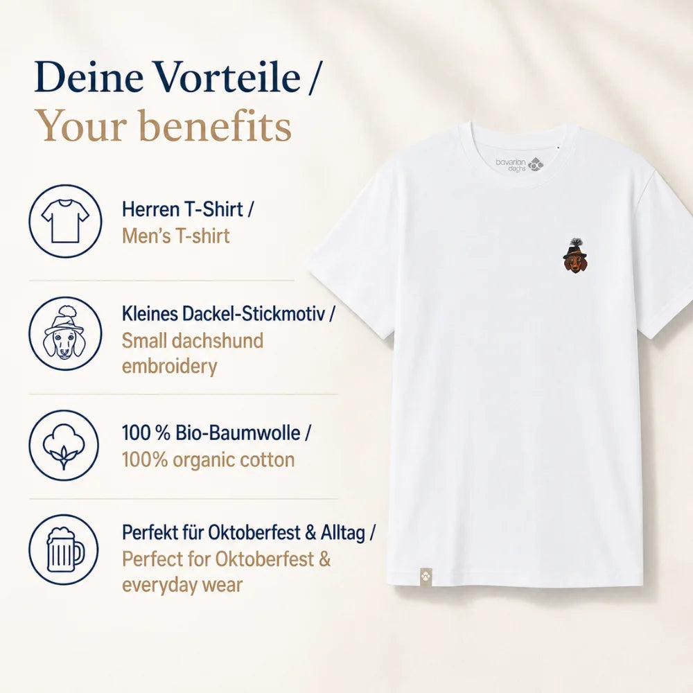 Herren T-Shirt mit Dackel-Stickerei aus Bio-Baumwolle – ideal für Oktoberfest und Alltag