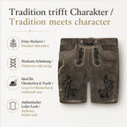 Trachtenlederhose für Herren mit Schafkopf-Stickereien für Oktoberfest und Tracht