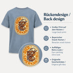 Rückansicht des Bavarian Trinity T-Shirts mit großem Bier-Brezel-Leberkäse-Motiv