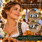 Frau mit Hirsch Ohrsteckern im Dirndl auf dem Oktoberfest – dezente Ohrringe mit bayerischem Charme passend zu Tracht und Landhausstil.