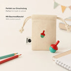 Holzkreisel mit Baumwollbeutel als kleines Geschenk zur Einschulung und für die Schultüte