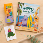 Hippo lernt surfen mit zwölf Smile-Luftballons und Postkarte als Kindergeburtstagsgeschenk