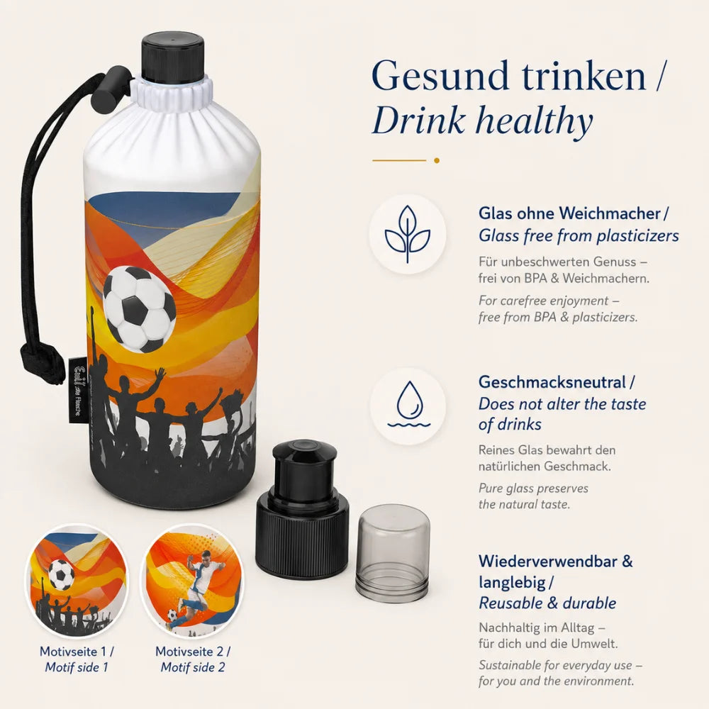 Emil Fußball-Trinkflasche 0,4 l – gesund trinken mit Glas ohne Weichmacher