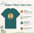 Bavarosaurus Kinder T-Shirt aus weicher Baumwolle mit zweisprachigen Produktvorteilen