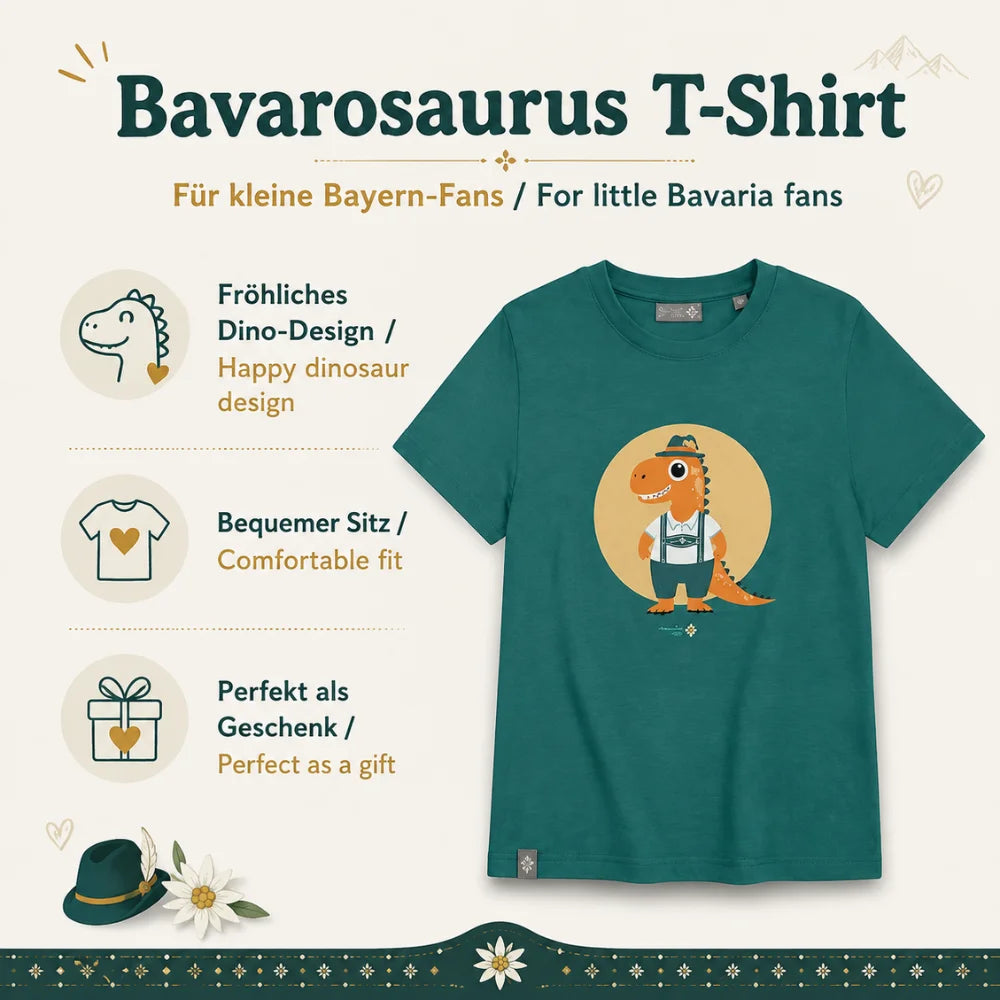 Bavarosaurus Kinder T-Shirt für kleine Bayern-Fans mit Dino-Design und bequemem Schnitt
