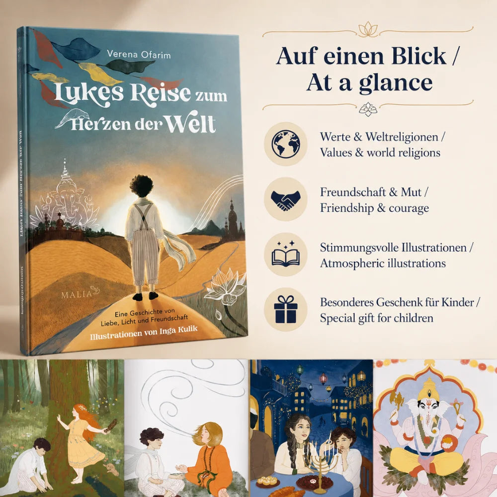 Auf einen Blick Bild zum Kinderbuch Lukes Reise zum Herzen der Welt mit Themen und Beispielillustrationen