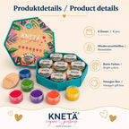 Produktdetails der KNETÄ Kinderknete mit 8 Dosen, bunten Farben und wiederverschließbarer Geschenkbox