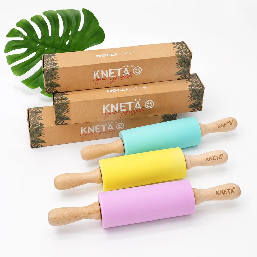 KNETÄ Knetroller Rolli in den Farben Mint, Gelb und Flieder mit passender Spielknete