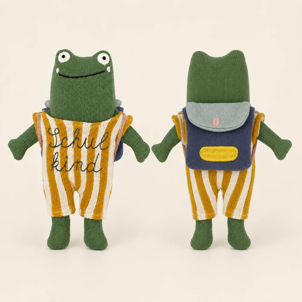 Kuscheltier Frosch „Schulkind“ mit Schulranzen – Geschenk zur Einschulung Zweitbild