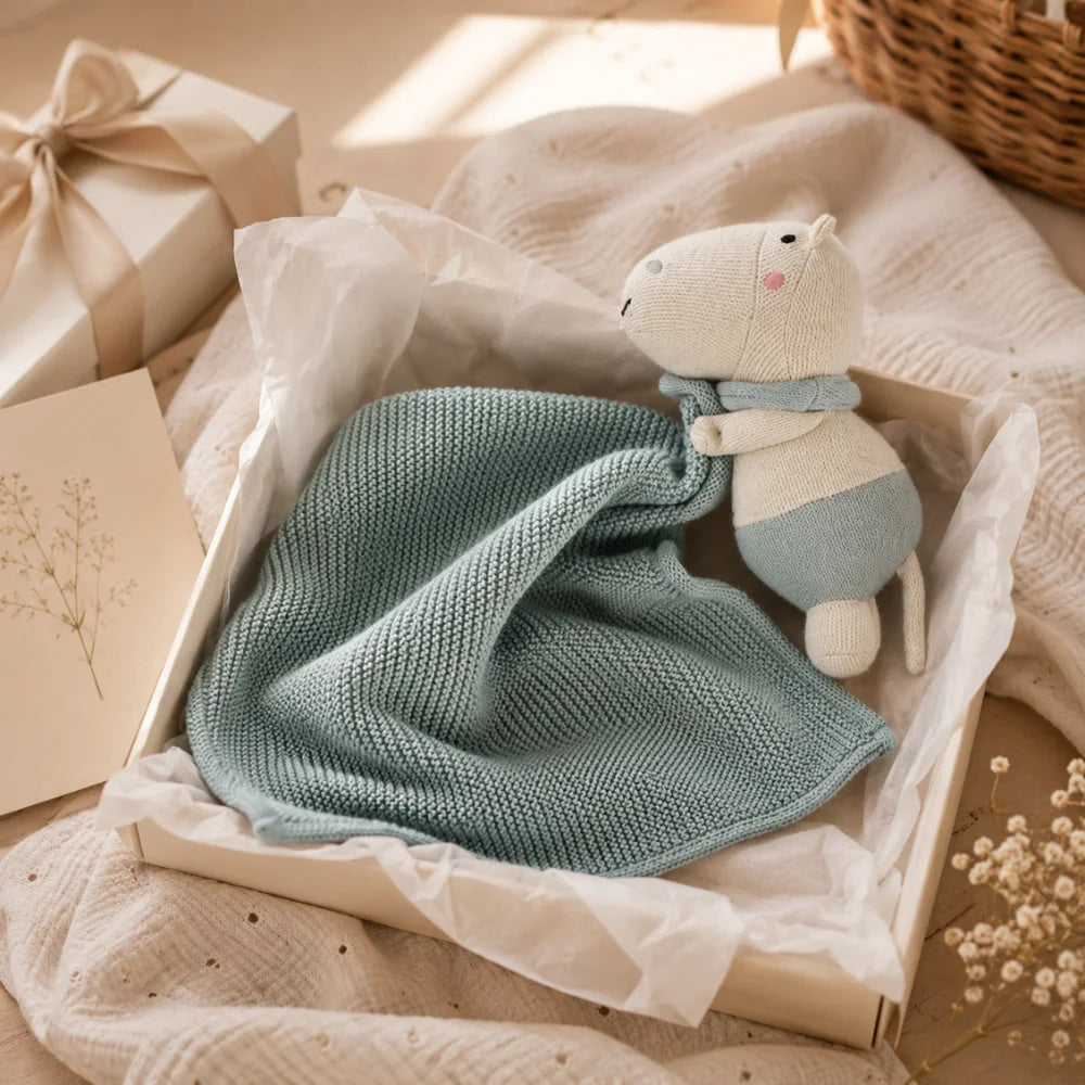 Weiches Hippo-Schnuffeltuch in Geschenkverpackung