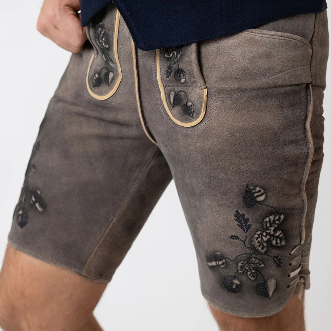 Men's leather trousers "Schafkopf" (grey-brown/blue) Main image