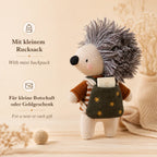 Mini-Kuscheltier Igel mit kleinem Rucksack für Botschaft, Gutschein oder Geldgeschenk