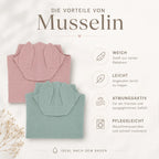Vorteile von Musselin: weich, leicht, atmungsaktiv und pflegeleicht – Badeponchos in Blush und Aquamarine
