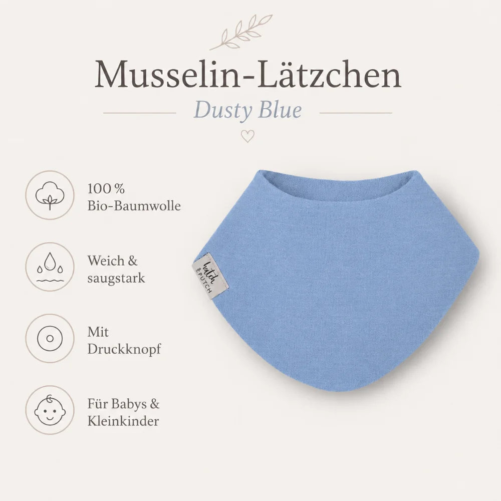 Musselin-Lätzchen für Babys in Dusty Blue aus Bio-Baumwolle