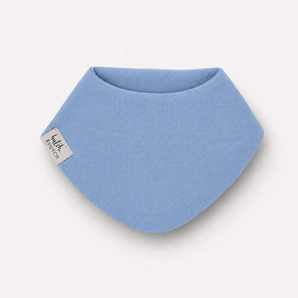 Musselin-Lätzchen Dusty Blue aus Bio-Baumwolle mit verdecktem Druckknopf