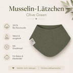 Musselin-Lätzchen Olive Green mit verdecktem Druckknopf für Babys