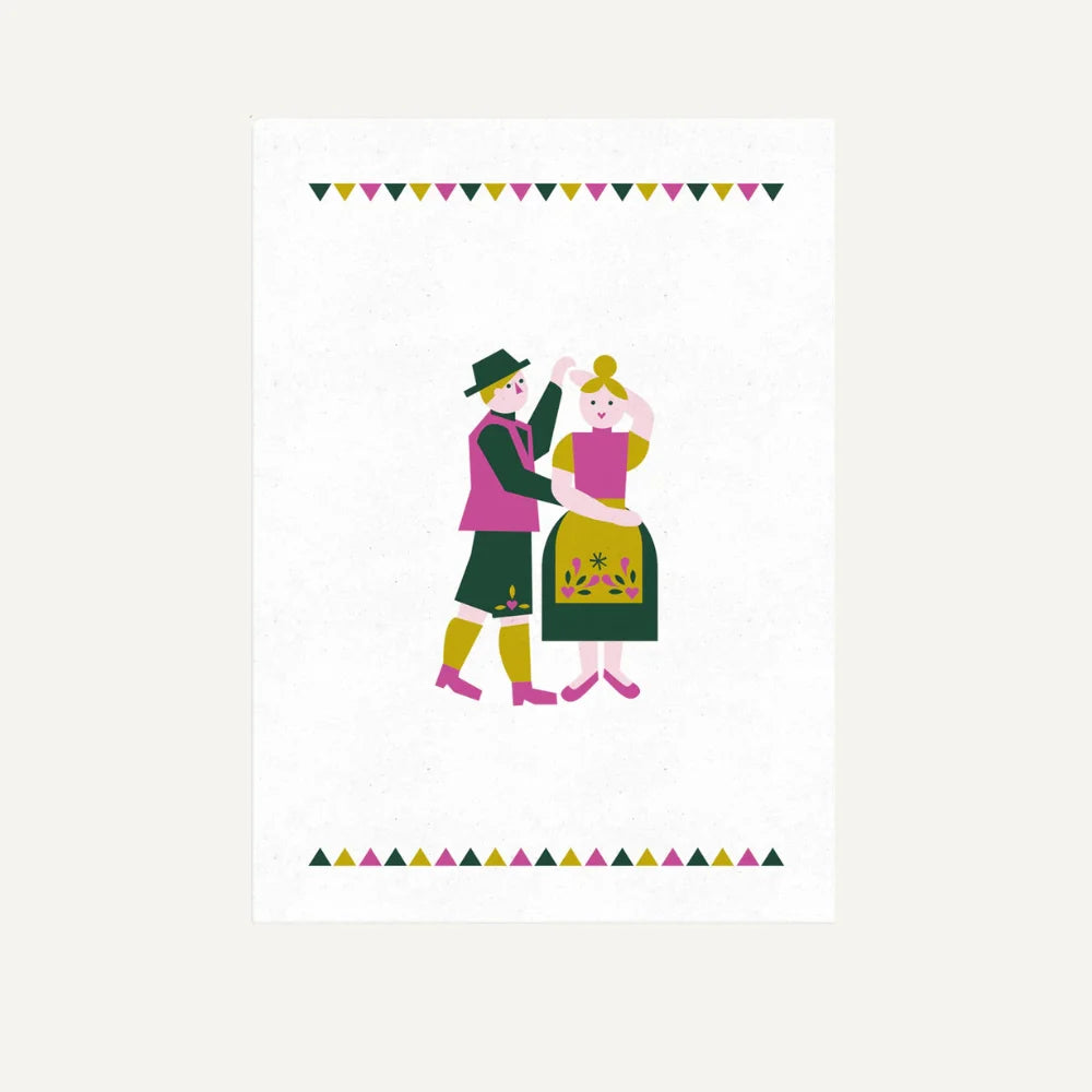 Postkarte mit Oktoberfest Motiv tanzendes Paar