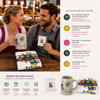 Oktoberfest-Geschenkbundle für ihn mit Bierkrug, Geschirrtuch, Postkarte und zweisprachigen Produktvorteilen.