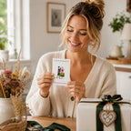 Frau hält eine Oktoberfest-Postkarte im A6-Format als persönliche Ergänzung zu einem Geschenk