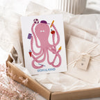 Postkarte Schulkind mit Geschenkdekoration