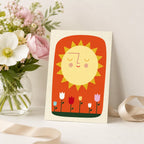 Sonnige Tulpen Grußkarte mit Geschenkbox und dekorativer Schleife