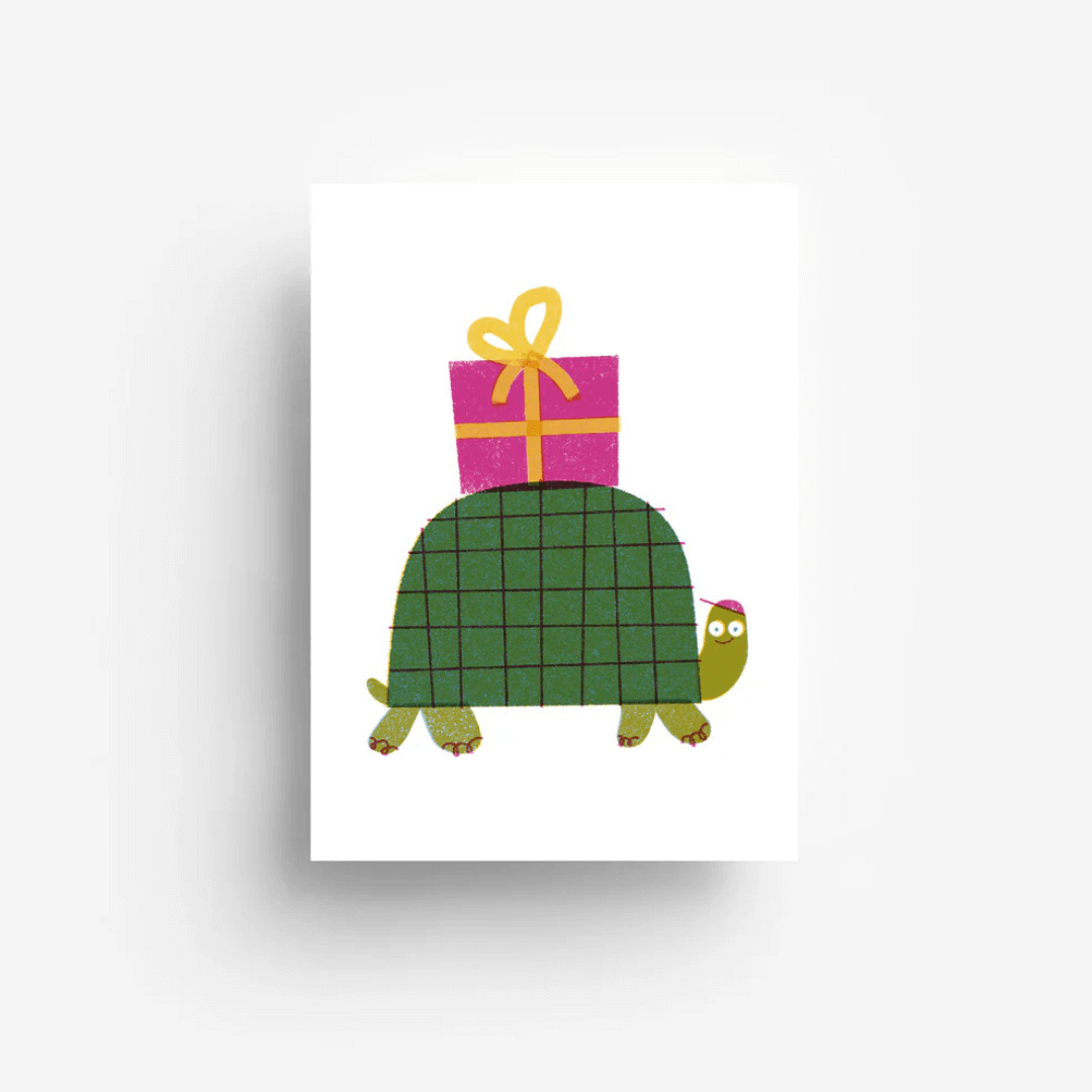 Postkarte - Schildkröte mit Geschenk Hauptbild